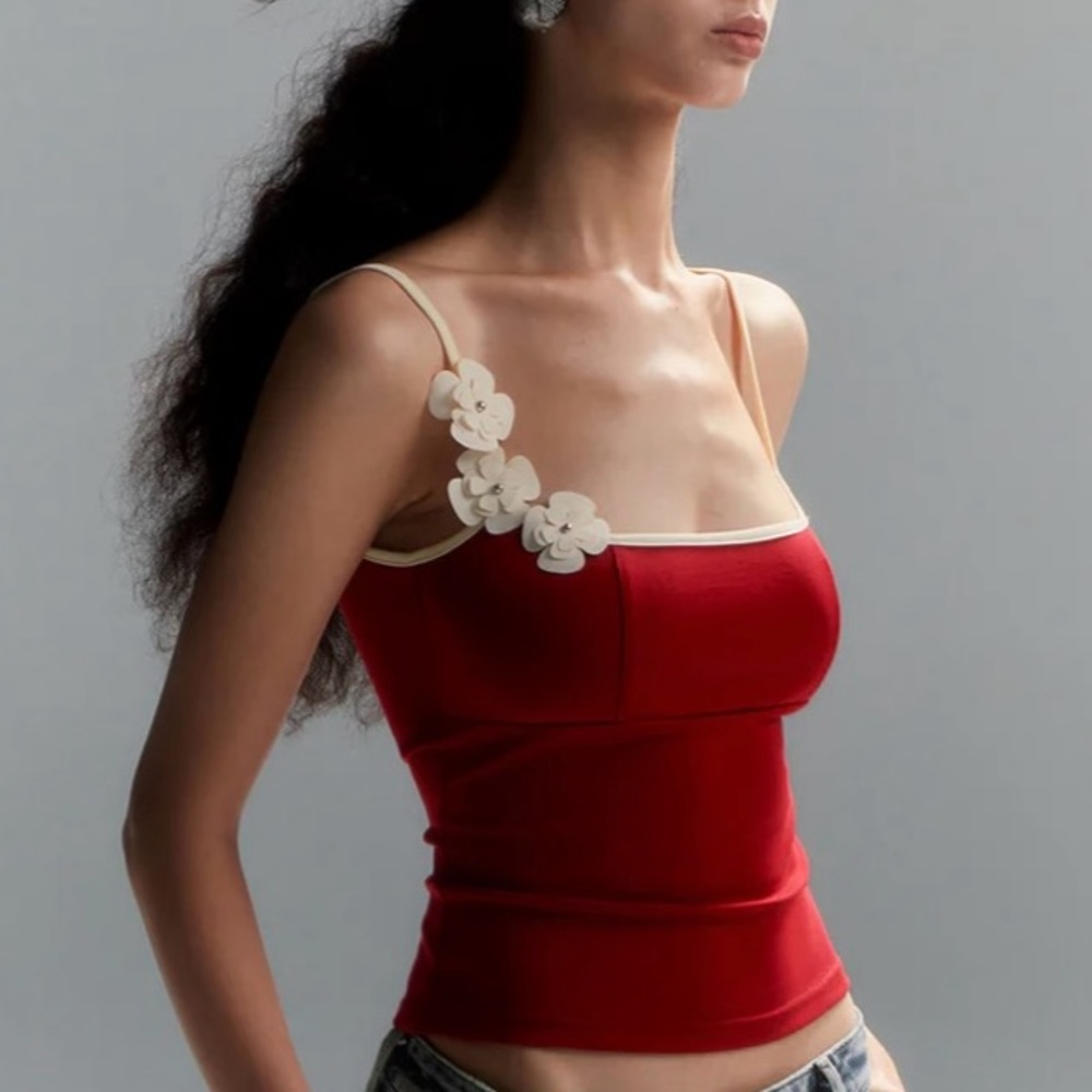 Floral Contrast Trim Bodycon Cami